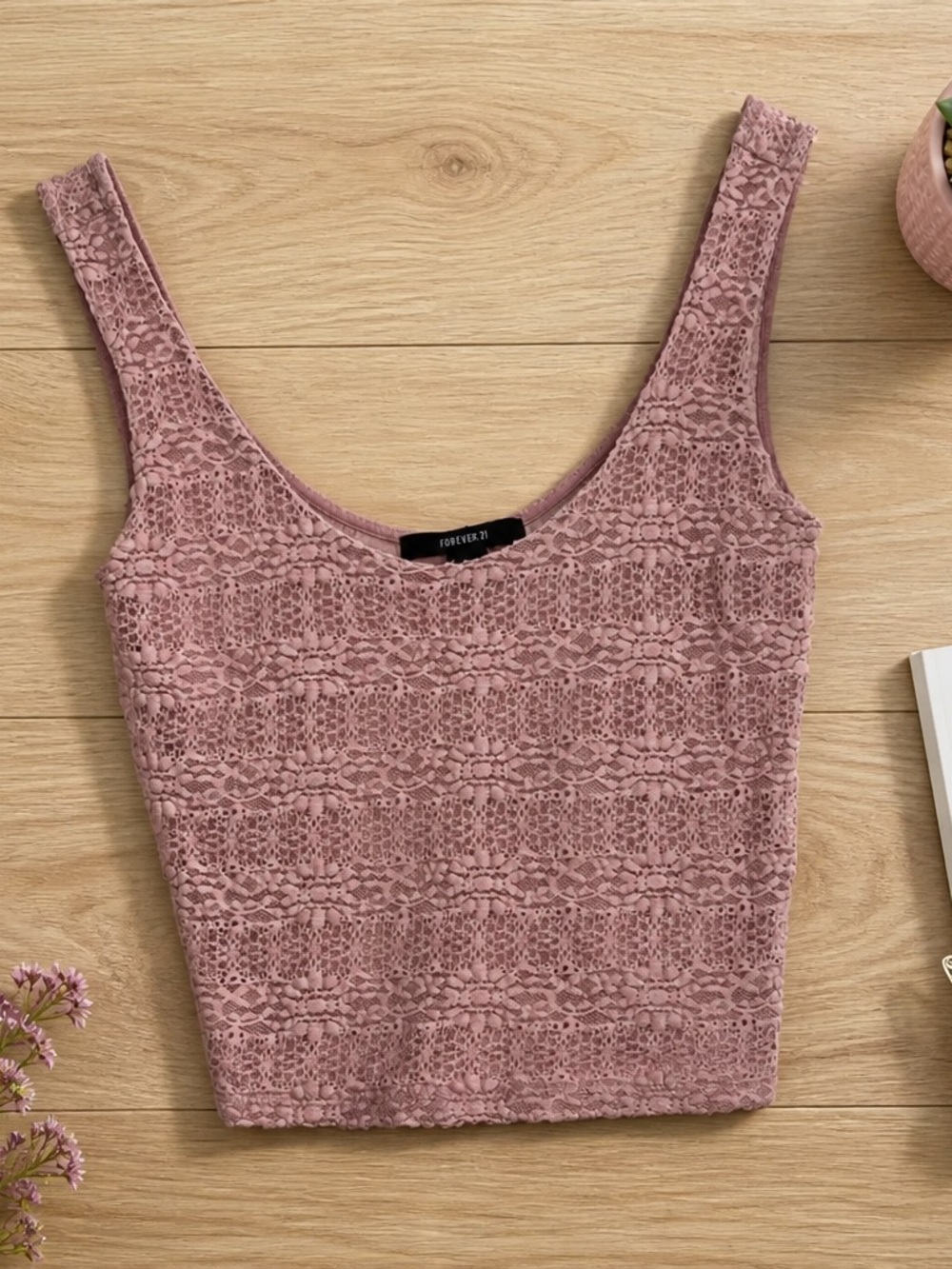 Dusty Pink Crop Top w/ lace overlay small